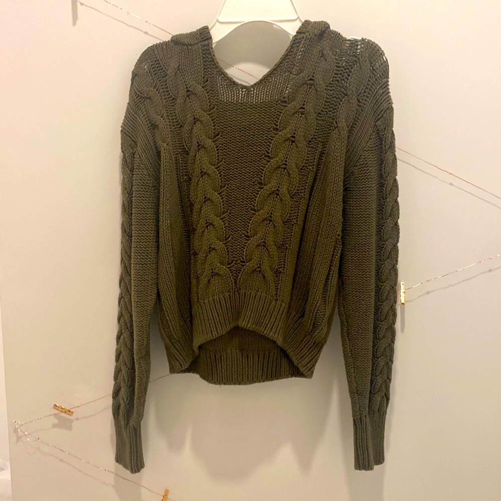 Girls olive green hooded sweater top knit